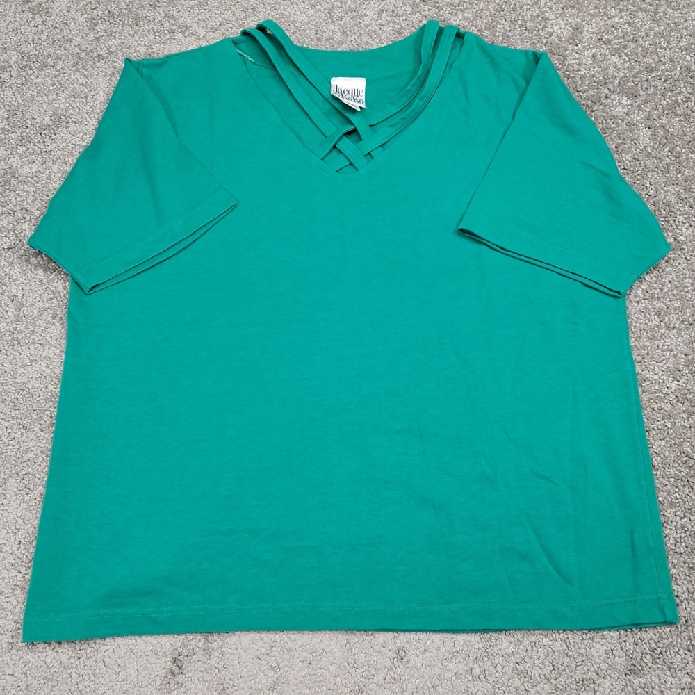 Jacque & KoKo Green Strappy Lattice V-Neck Short Sleeve Top Size 14/16